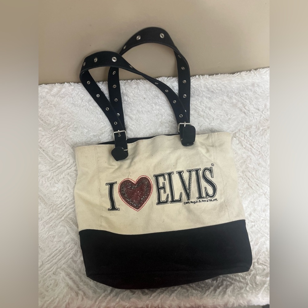 I Love Elvis Canvas Tote Bag - Black and Cream
